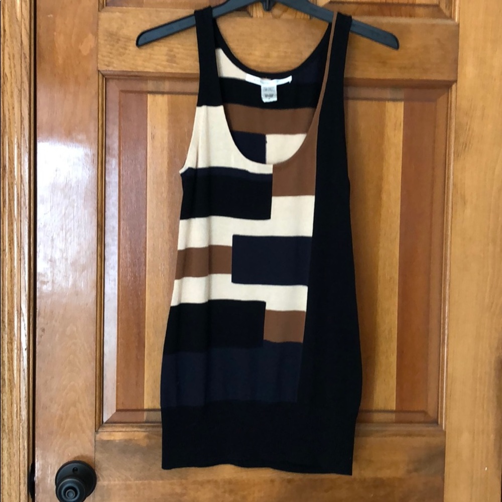 Diane Von Furstenberg Black and Brown Tank Top